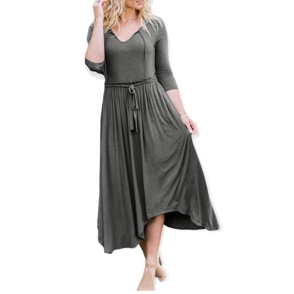 Matilda Jane Dresses & Skirts - MATILDA JANE Go West Gray Maxi Dress Belted Stretch Flowy Comfort Size Small